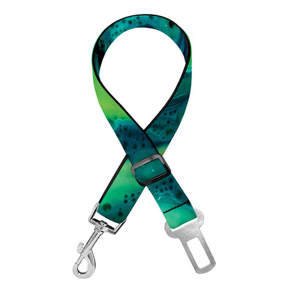 Turquoise And Green Acid Melt Print Dog Seat Belt