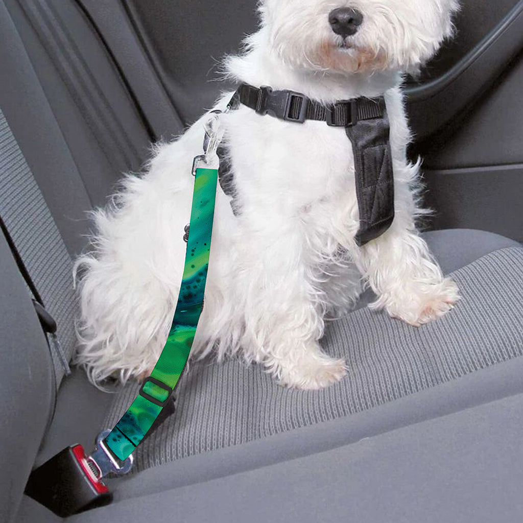 Turquoise And Green Acid Melt Print Dog Seat Belt