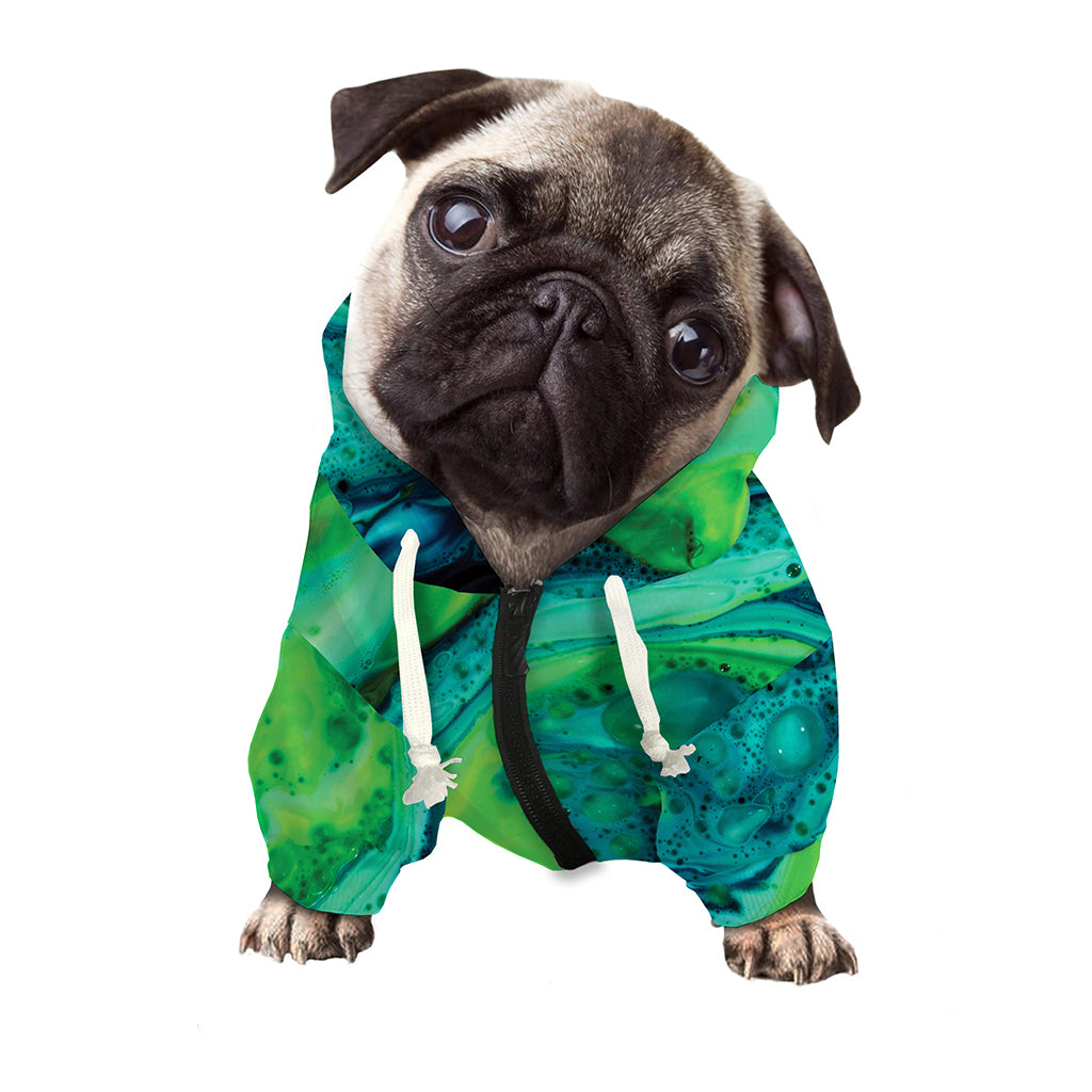 Turquoise And Green Acid Melt Print Dog Zip Up Hoodie