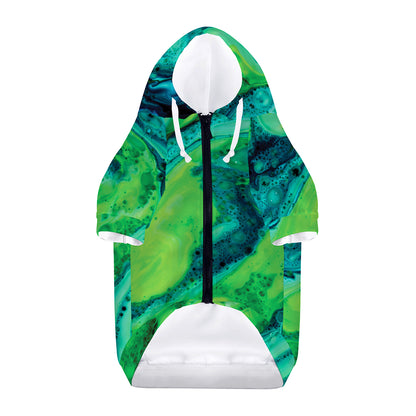 Turquoise And Green Acid Melt Print Dog Zip Up Hoodie