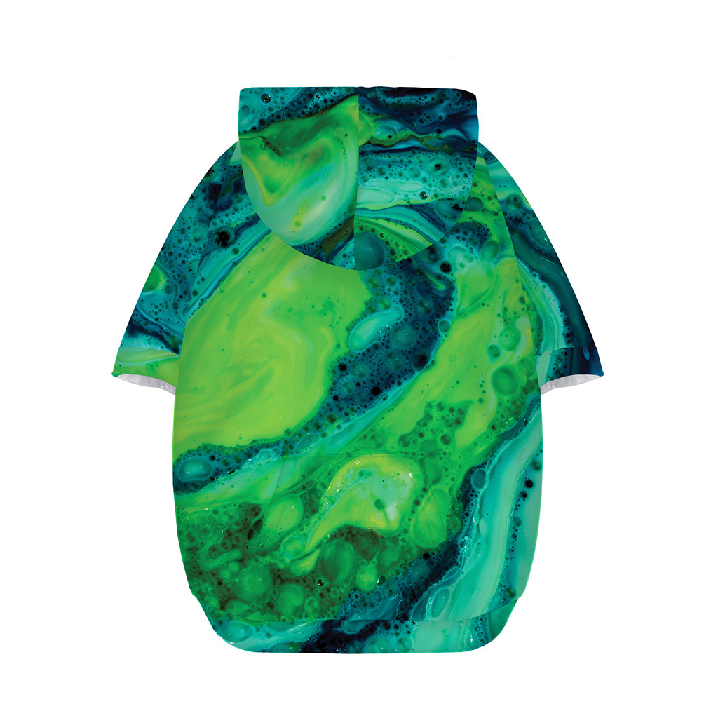 Turquoise And Green Acid Melt Print Dog Zip Up Hoodie
