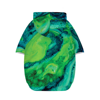 Turquoise And Green Acid Melt Print Dog Zip Up Hoodie