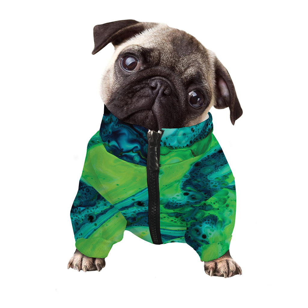 Turquoise And Green Acid Melt Print Dog Zip Up Jacket