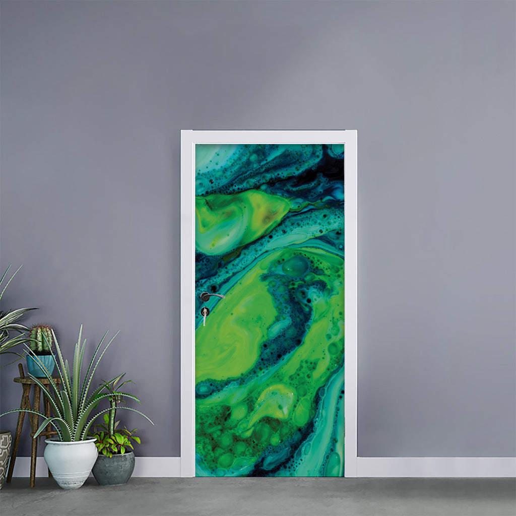 Turquoise And Green Acid Melt Print Door Sticker