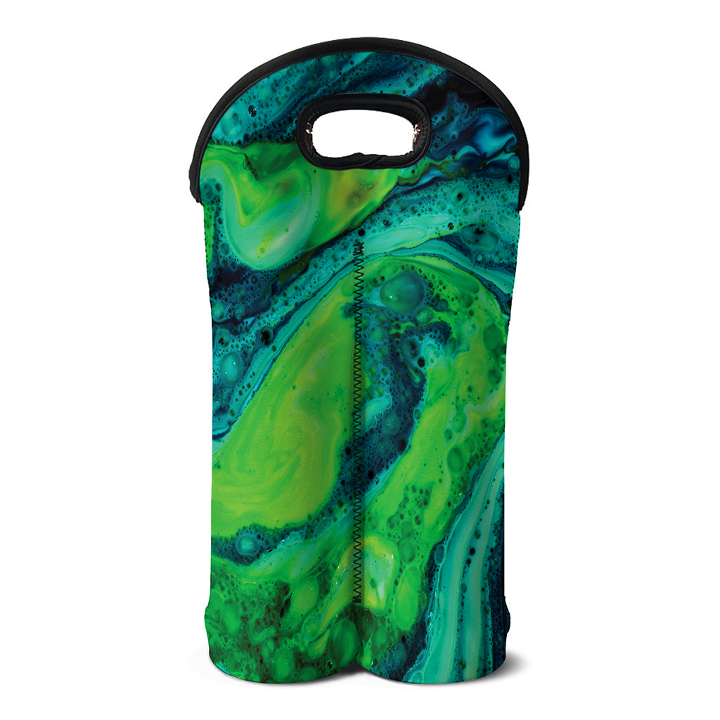 Turquoise And Green Acid Melt Print Double Neoprene Wine Tote