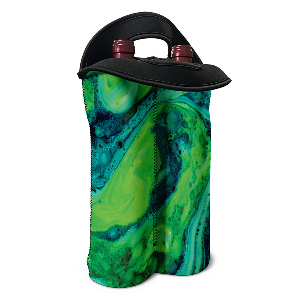Turquoise And Green Acid Melt Print Double Neoprene Wine Tote