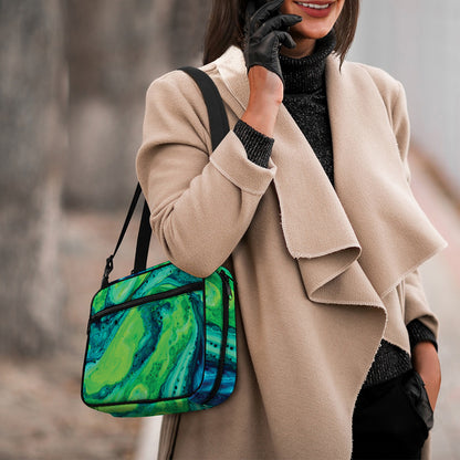 Turquoise And Green Acid Melt Print Double Strap Bible Bag