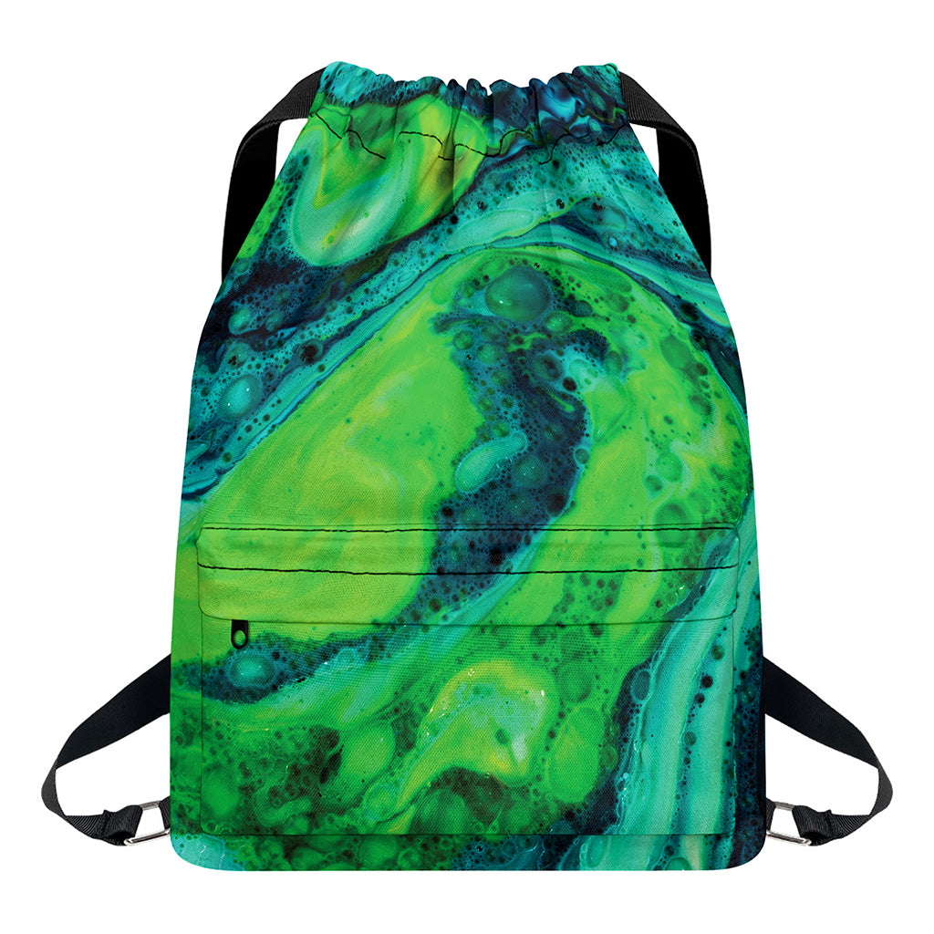 Turquoise And Green Acid Melt Print Drawstring Backpack