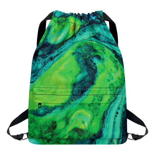 Turquoise And Green Acid Melt Print Drawstring Backpack