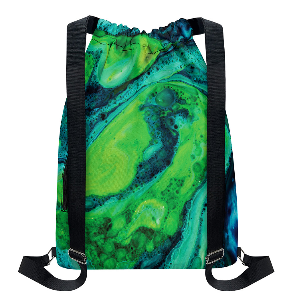 Turquoise And Green Acid Melt Print Drawstring Backpack