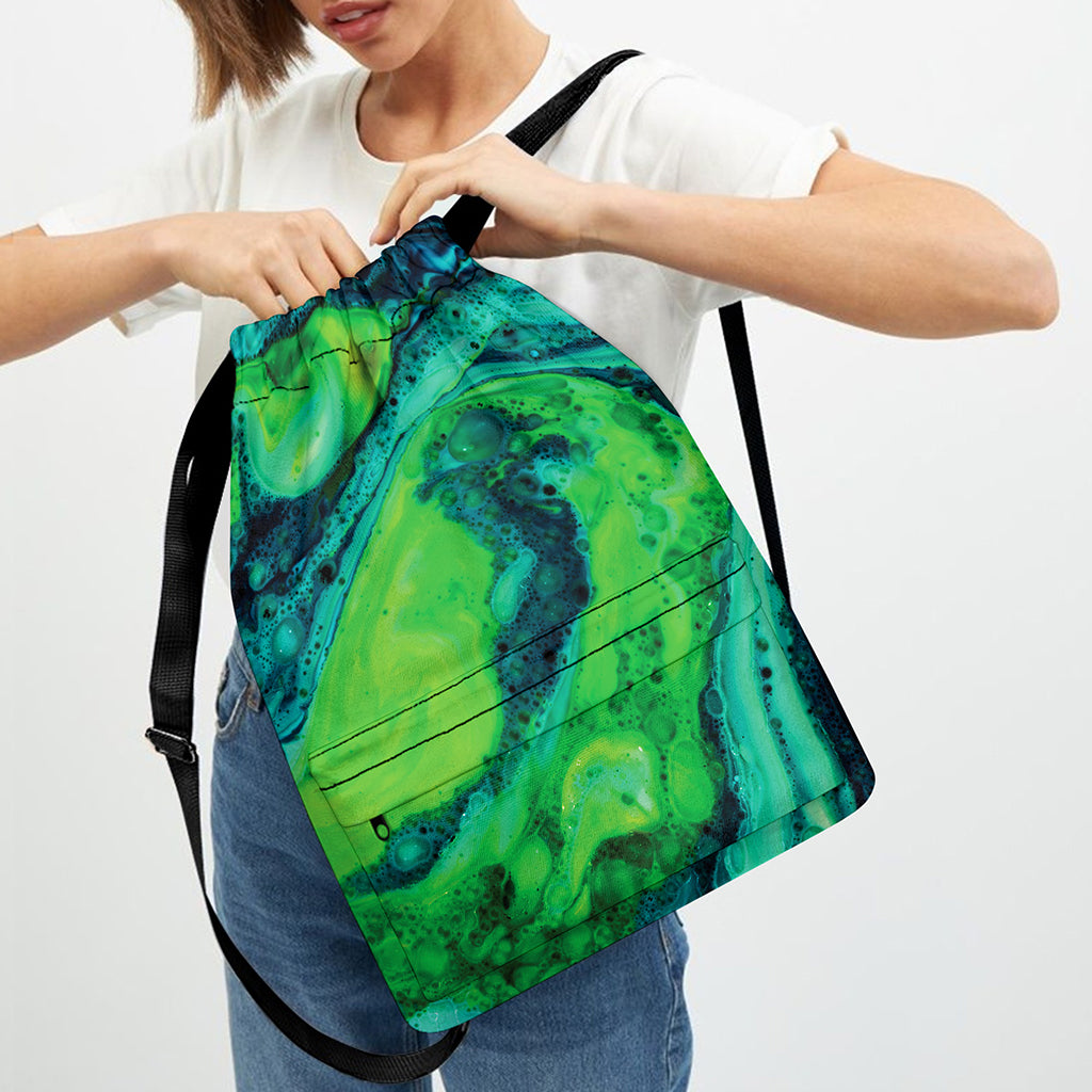 Turquoise And Green Acid Melt Print Drawstring Backpack