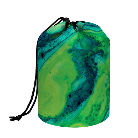 Turquoise And Green Acid Melt Print Drawstring Makeup Bag