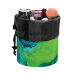 Turquoise And Green Acid Melt Print Drawstring Makeup Bag