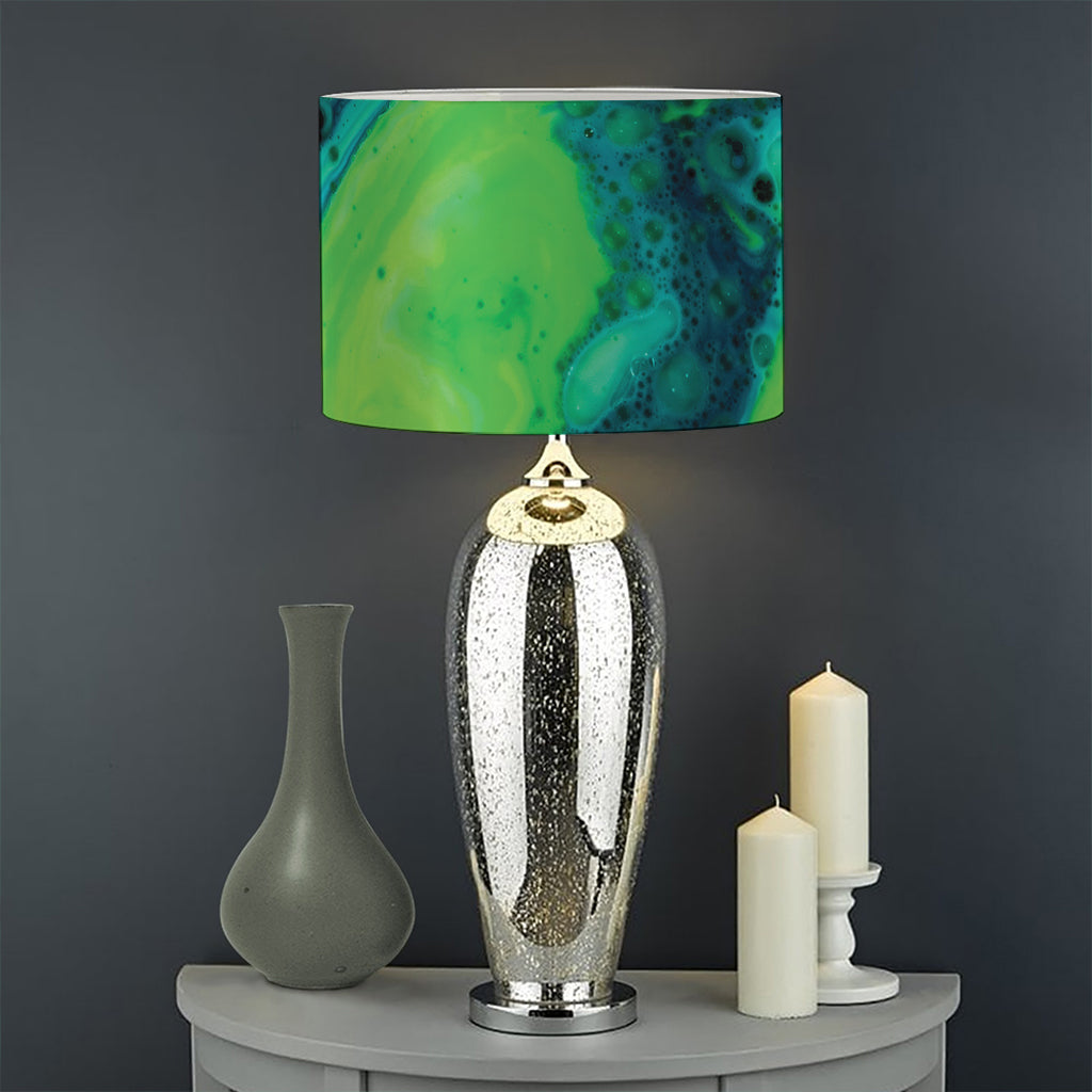 Turquoise And Green Acid Melt Print Drum Lamp Shade