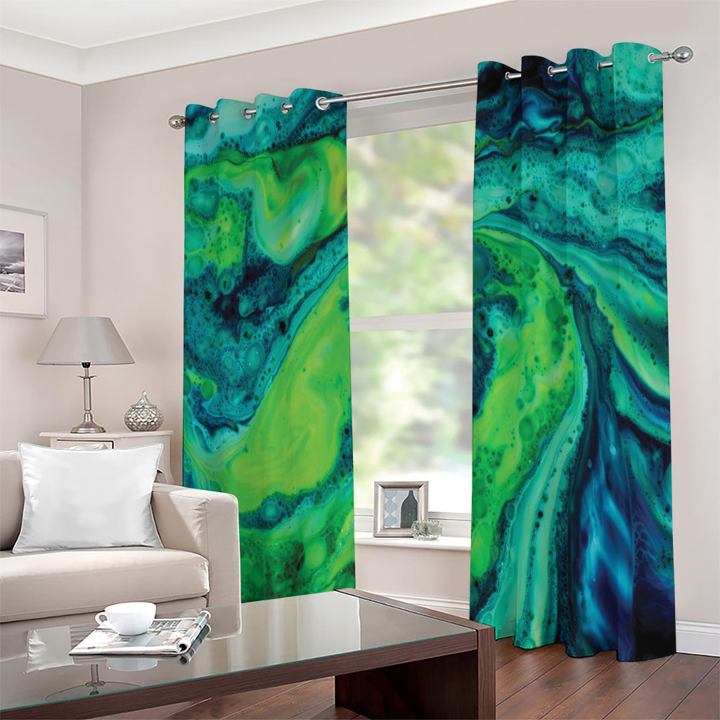 Turquoise And Green Acid Melt Print Extra Wide Grommet Curtains