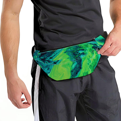 Turquoise And Green Acid Melt Print Fanny Pack