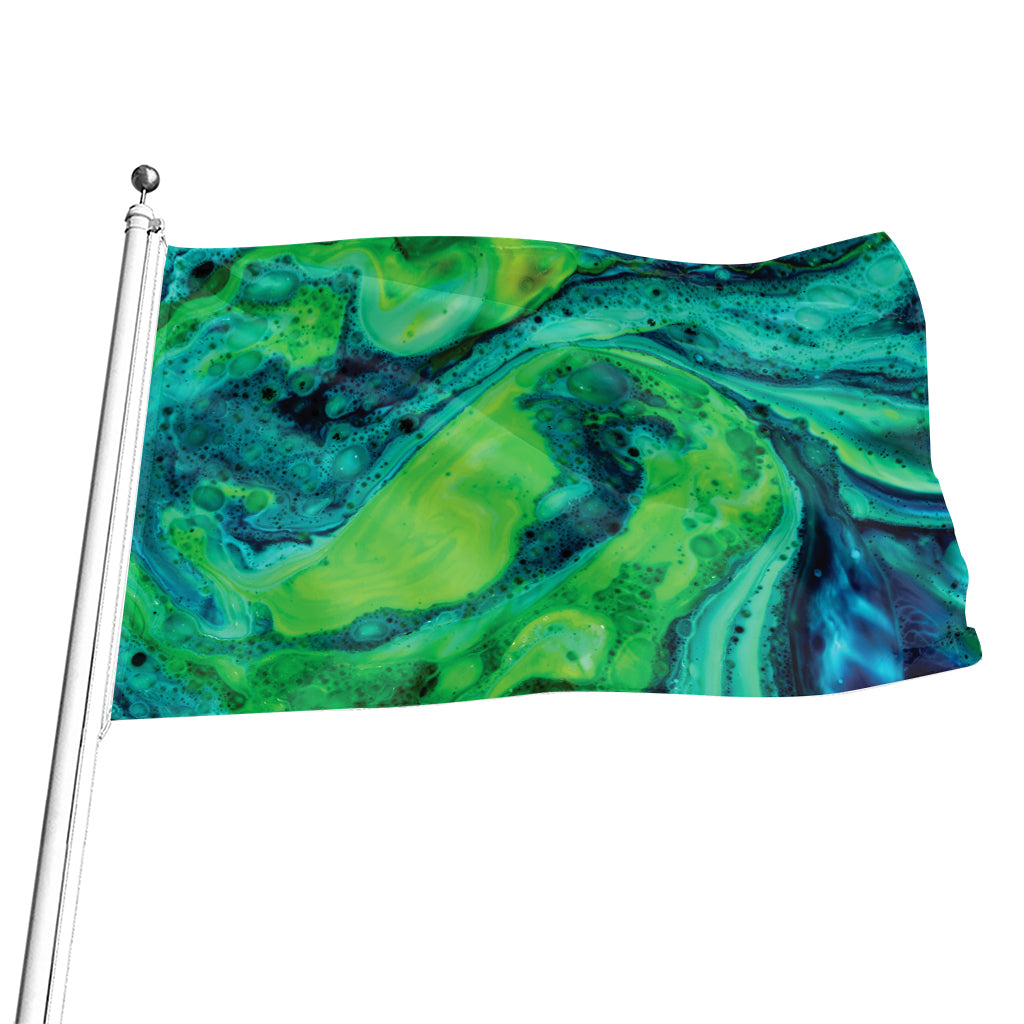 Turquoise And Green Acid Melt Print Flag