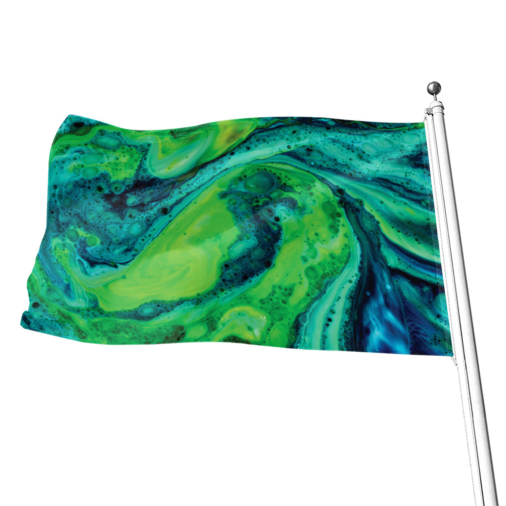 Turquoise And Green Acid Melt Print Flag