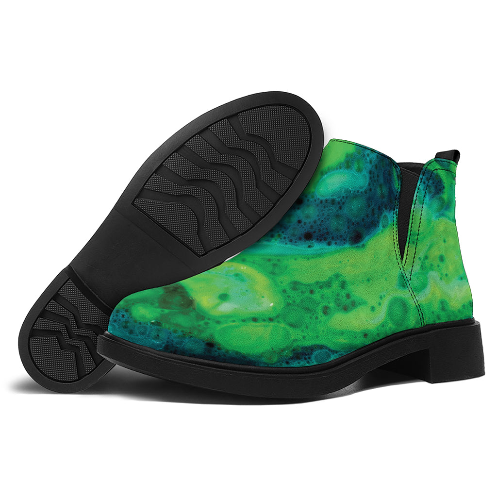 Turquoise And Green Acid Melt Print Flat Ankle Boots