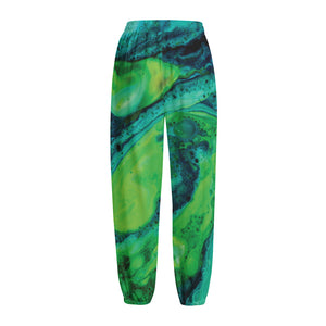 Turquoise And Green Acid Melt Print Fleece Lined Knit Pants