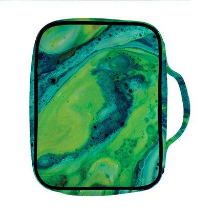 Turquoise And Green Acid Melt Print Front Pocket Bible Bag