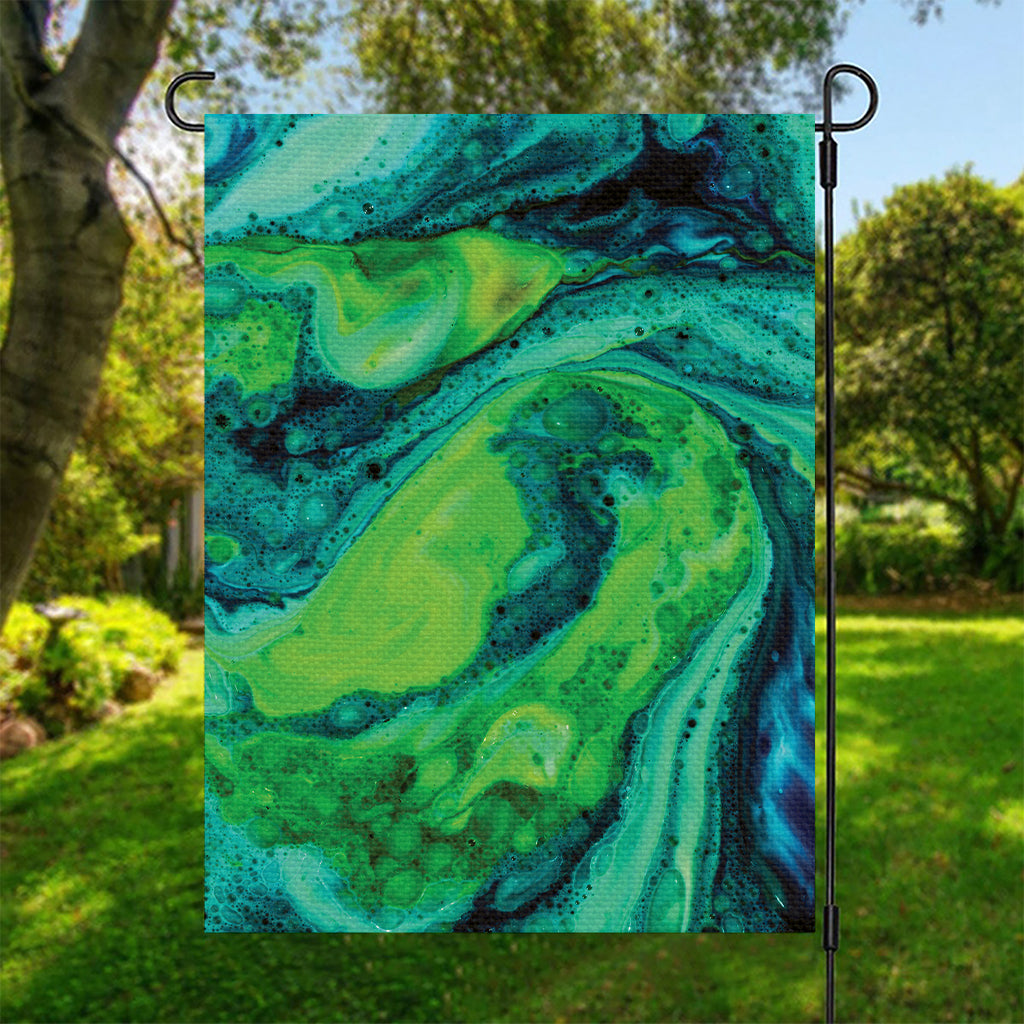 Turquoise And Green Acid Melt Print Garden Flag