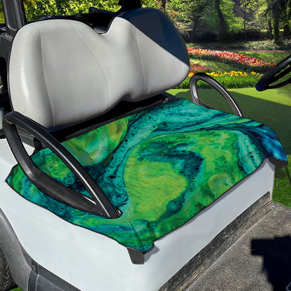 Turquoise And Green Acid Melt Print Golf Cart Seat Cover