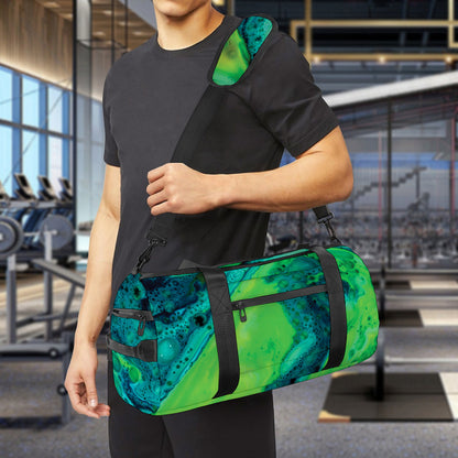 Turquoise And Green Acid Melt Print Gym Bag