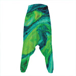 Turquoise And Green Acid Melt Print Hammer Pants