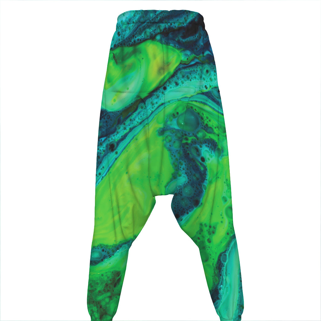 Turquoise And Green Acid Melt Print Hammer Pants