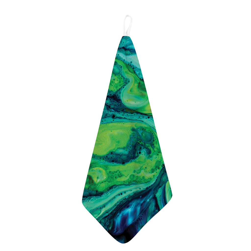 Turquoise And Green Acid Melt Print Hand Towel