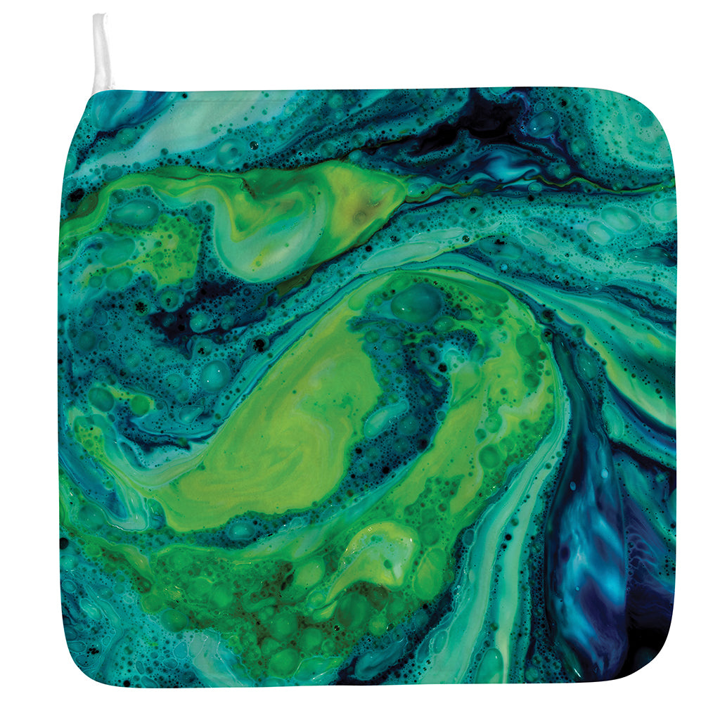 Turquoise And Green Acid Melt Print Hand Towel