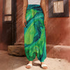 Turquoise And Green Acid Melt Print Harem Pants