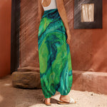 Turquoise And Green Acid Melt Print Harem Pants