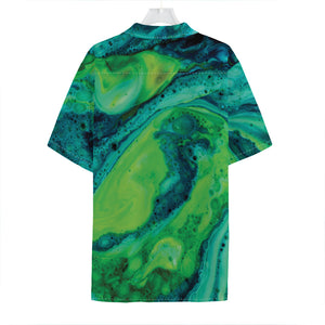 Turquoise And Green Acid Melt Print Hawaiian Shirt