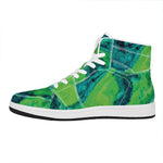 Turquoise And Green Acid Melt Print High Top Leather Sneakers