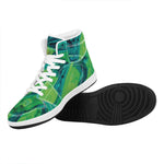 Turquoise And Green Acid Melt Print High Top Leather Sneakers