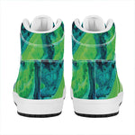 Turquoise And Green Acid Melt Print High Top Leather Sneakers