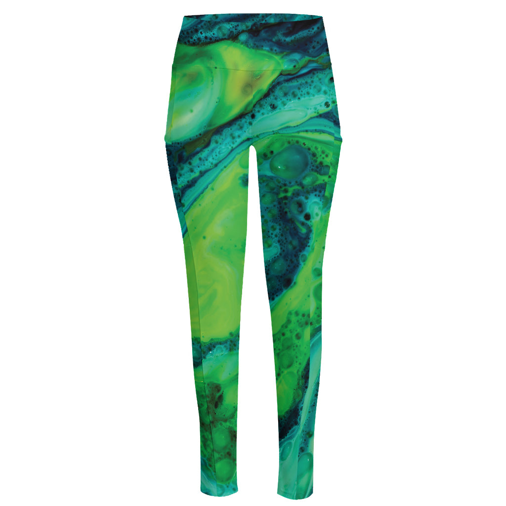 Turquoise And Green Acid Melt Print High-Waisted Pocket Leggings