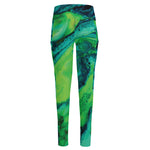 Turquoise And Green Acid Melt Print High-Waisted Pocket Leggings