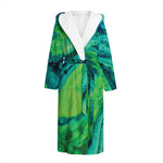 Turquoise And Green Acid Melt Print Hooded Bathrobe