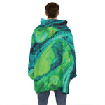 Turquoise And Green Acid Melt Print Hoodie Blanket