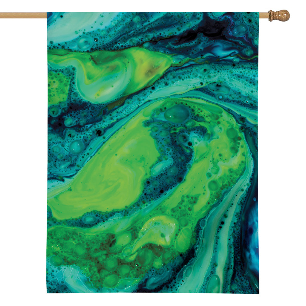 Turquoise And Green Acid Melt Print House Flag