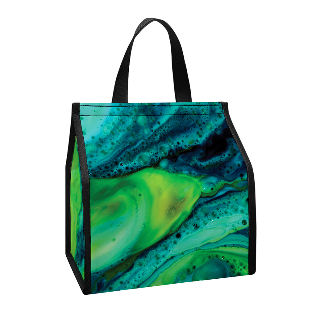 Turquoise And Green Acid Melt Print Insulated Lunch Tote