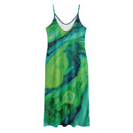 Turquoise And Green Acid Melt Print Jersey Midi Cami Dress