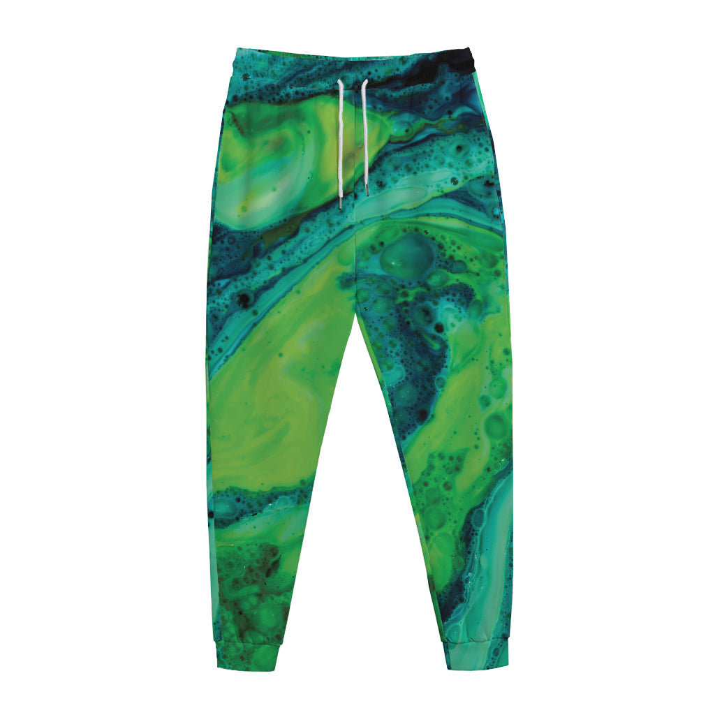 Turquoise And Green Acid Melt Print Jogger Pants