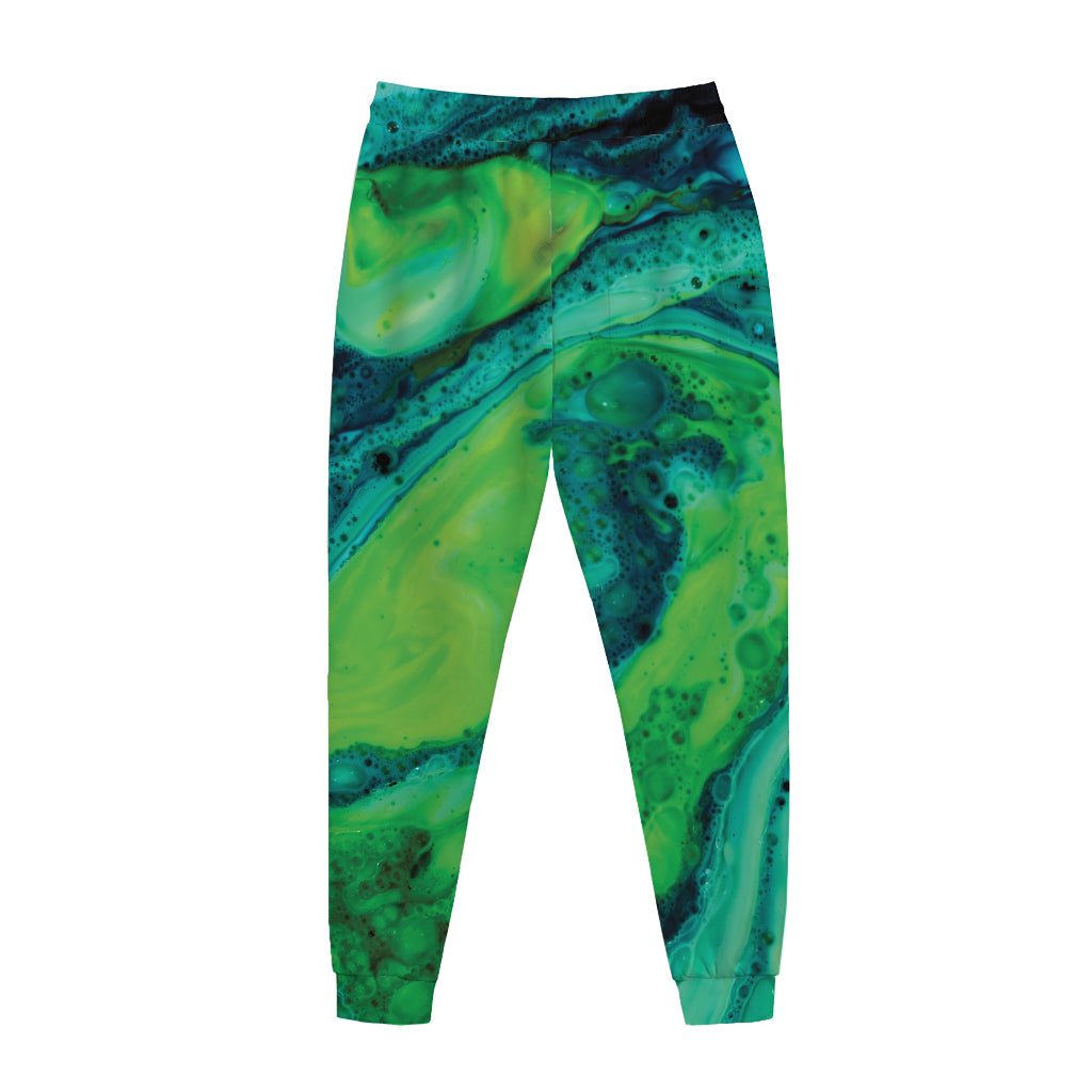 Turquoise And Green Acid Melt Print Jogger Pants