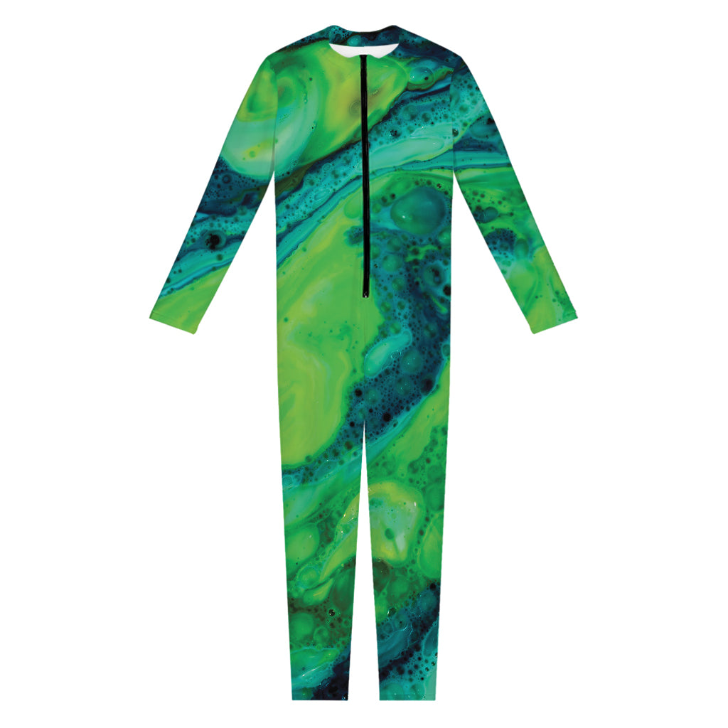 Turquoise And Green Acid Melt Print Jumpsuit