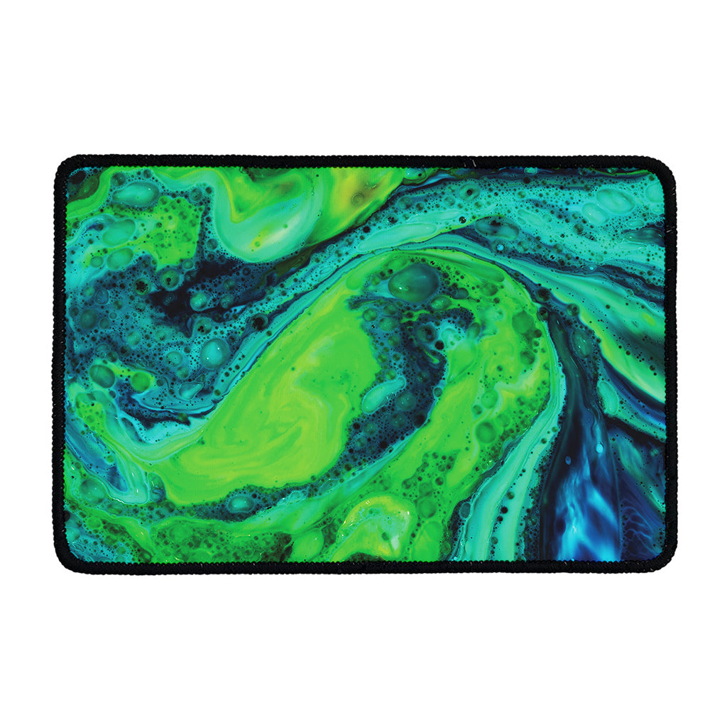 Turquoise And Green Acid Melt Print Kitchen Mat