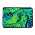 Turquoise And Green Acid Melt Print Kitchen Mat